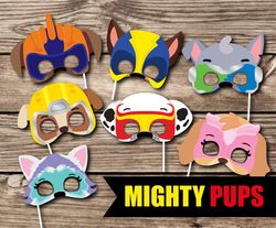 mighty pup party, mighty pup birthday props, mighty pup party, paw decorations, pup masks, mighty pups