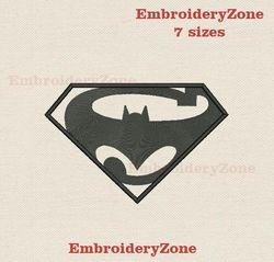 logo batman and superman embroidery design (fill), batman vs superman machine embroidery design, batman-superman 7 sizes