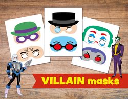 dc villain props, penguin, lex luther, joker, mr freeze, riddler, comics party, birthday masks, photo props, photo booth
