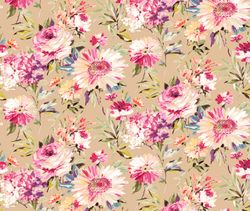 floral fabric, fabric with bright blooming flowers, linen and viscose fabric, botanical fabric, garden floral fabric