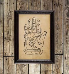 palmistry is divination by the lines of the hand. vintage style wall illustration. 672.