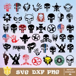 the punisher svg bundle, punisher svg, marvel svg, cricut, clipart, silhouettes, instant download, digital download file