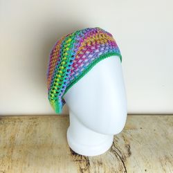 pastel rainbow beret hat crochet french beret for women summer hat lace beret handknit