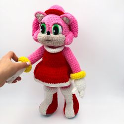 crochet pattern amy rose - sonic's girlfriend, amigurumi doll, plush toy animal, tutorial pdf digital download
