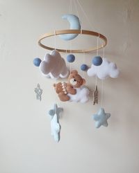 bear baby mobile boy, baby shower gift, nursery decor, forest mobile, woodland nursery