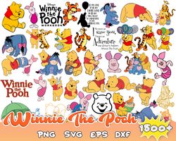 1500 winnie the pooh layered svg designs, pooh svg png bundle for cricut, tigger eeyore and piglet files