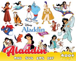 400 aladdin svg bundle , princess jasmine, genie svg , instant download svg, png,cricut, layered svg, vector, png, clipa