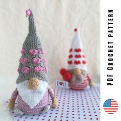 Crochet Gnome Pattern For Valentines Day, Amigurumi Gnomes In Love, Diy Gift Heart Toy, Pattern By Crochettoysforkids