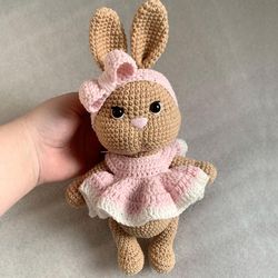 crocheted rabbit with dress and hairband, cute rabbit cuddly toy