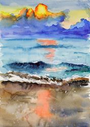 laguna beach watercolor california beach original painting ocean wave artwork 10x7''