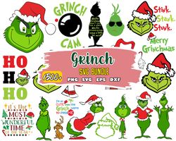 grinch bundle svg, grinch svg, grinchmas cutting image, christmas grinch svg, png, eps, dxf