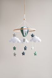 hot air balloon  baby mobile, travel nursery, sky theme baby mobile