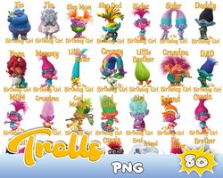 trolls png clipart, trolls printable images instant download, trolls iron on shirt decor birthday