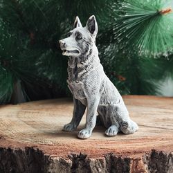 statuette german shepherd of the marble chips, figurine white swiss shepherd dog souvenir