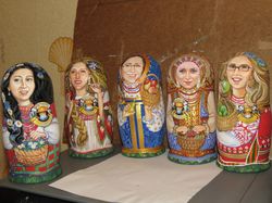 custom portrait nesting dolls matryoshka with logo - corporate gift for 5 girls employees