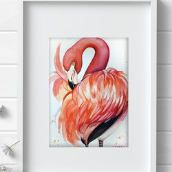 flamingo painting original bird watercolor 7x10 inch bird painting, watercolor birds art by anne gorywine