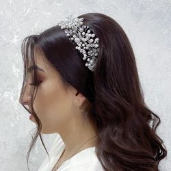 bridal wreath,wedding tiara, pearl branch, pearl vine, headband, pearl decoration, tiara for the bride wedding headdress