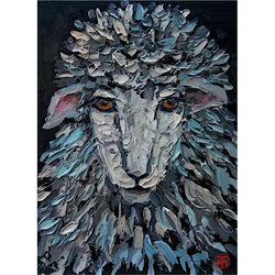 sheep painting animal original art small painting impasto farm wall art miniature 8" x 6" farm animal by colibri art