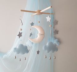 moon and stars nursery mobile. baby mobile boy. starry sky decor. moon baby shower gift.