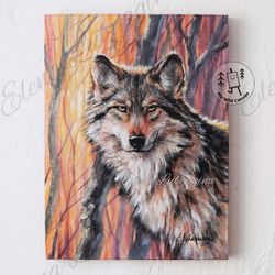 wolf in the woods, painting on canvas