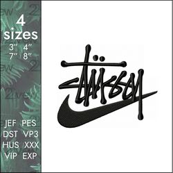 nike stussy embroidery design, custom swoosh logo, 4 sizes