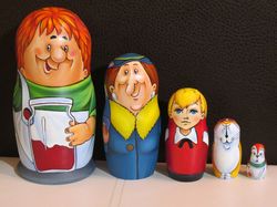 karlsson on the roof russian matryoshka nesting dolls 5 - authorial art painted wooden stacking dolls