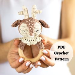 amigurumi deer pattern stuffed cute little one, rattle 0-12 months