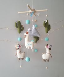 llama mobile nursery decor boy. big baby mobile llama and cactus. boho baby mobile. llama baby shower gift.