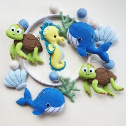 sea baby mobile, crib mobile, whale baby mobile, ocean nursery