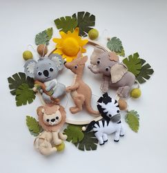 jungle mobile, safari mobile, australia baby mobile, jungle animals nursery, safari baby shower