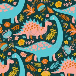 dino collage grunge prehistoric animals seamless pattern