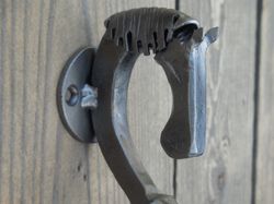 set of 2 hand forged door pulls 9 1/2 in., horse's head, blacksmith made, wrought iron, steel gate