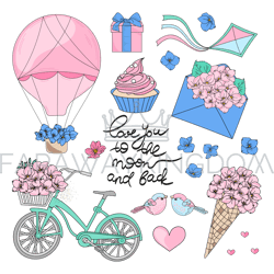 DREAMS Valentine Day Holiday Cartoon Vector Illustration Set