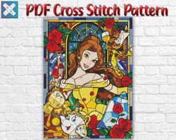 beauty and the beast cross stitch pattern / princess belle pdf cross stitch pattern / disney cross stitch pattern /