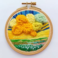 embroidery hoop art clouds natural landscape scenery wall hanging round wall decor embroidery gift