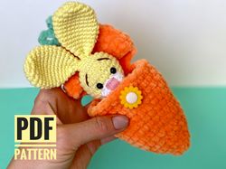 crochet pattern bunny in carrot - amigurumi rabbit pattern - easter stuffed animal - english pdf tutorial