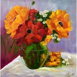 flowers painting original art oil painting colorful wall art flowers on vase floral art decor