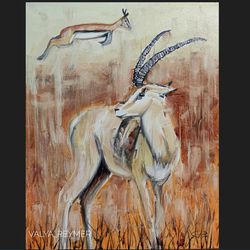 savannas, gazelle graceful beast oil painting original art