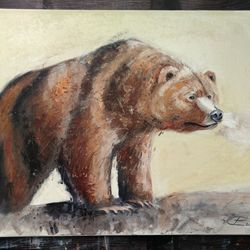 brown bear oil painting original animal art