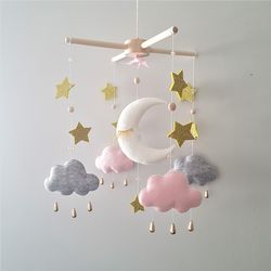 moon and stars nursery mobile. unisex baby mobile. starry moon sky nursery decor. moon baby shower gift.