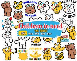 children in need svg bundle, children in need, pudsey bear, red nose day, charity raising svg