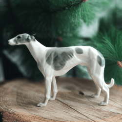 figurine white and grey greyhound statuette ceramics, porcelain