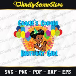 gracie's corner birthday girl svg, gracies corner birthday svg, cartoon, gracies corner custom name svg, png, dxf