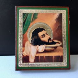 head of st john the baptist  | size: 2.4x2.8" ( 6.2 x 7.2 cm ) | made in russia