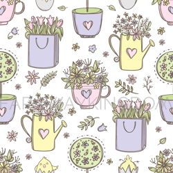 easter flowers holiday seamless pattern vector illustration