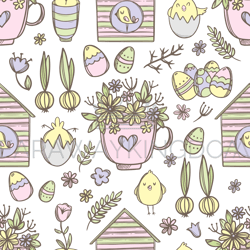 easter mug with flowers seamless pattern vector illustration