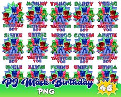 pj mask birthday digital file png design transparent background family matching sublimation party birthday t-shirt chara