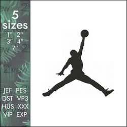 Jordan Embroidery Design, Basketball Classic Michael Logo, 5 Sizes