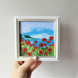 poppy wall art landscape painting impasto small wall decor