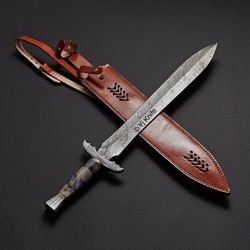 custom hand forged, damascus steel functional sword 24 inches, viking sword, swords battle ready, with sheath